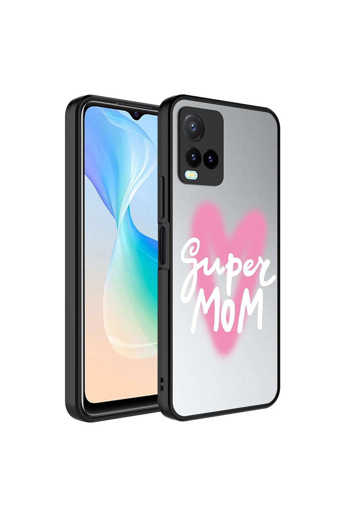 Vivo Y21S Kılıf Aynalı Desenli Kamera Korumalı Parlak BSAY Mirror Kapak - Yazı Süper Anne