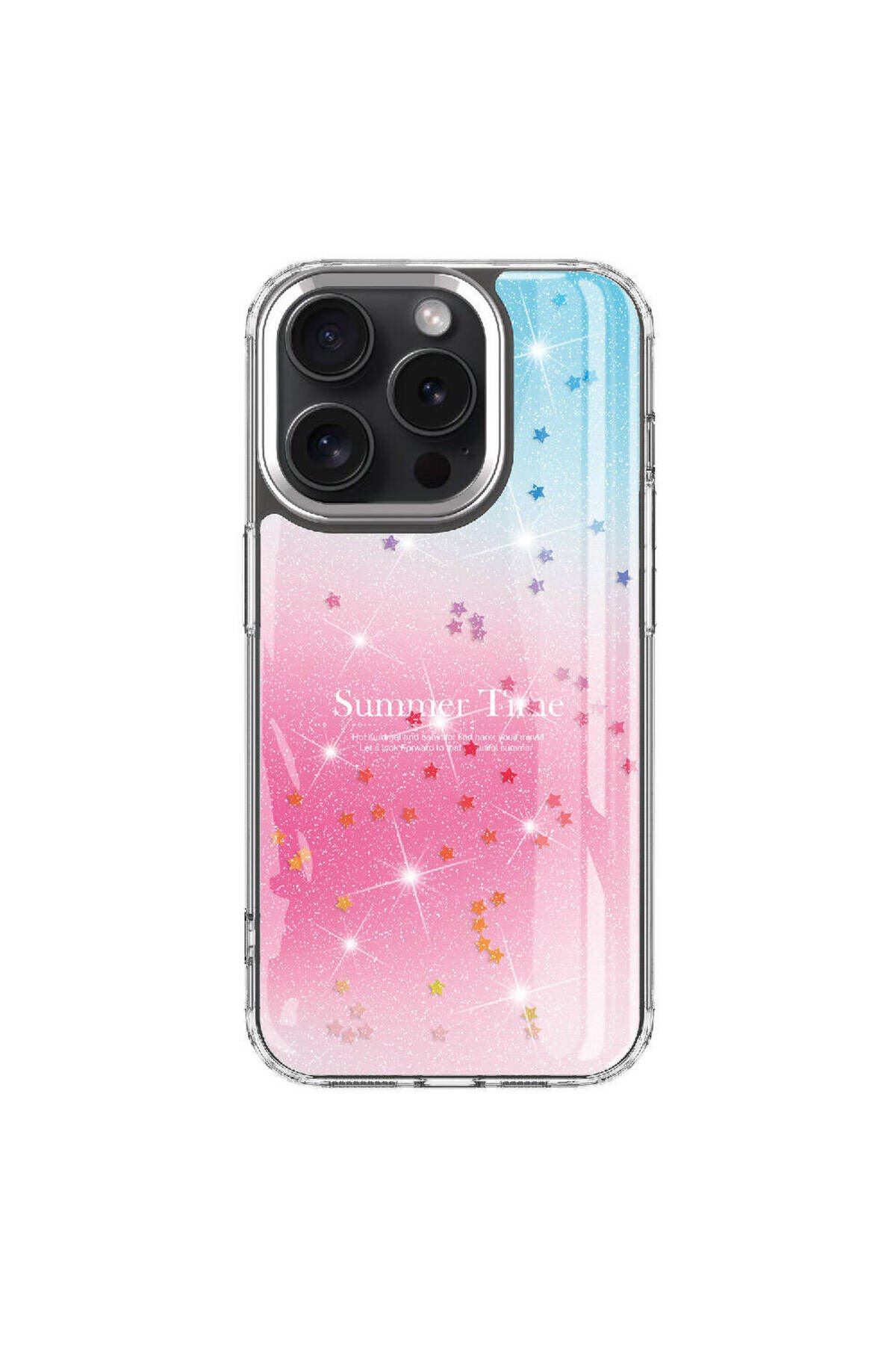 iPhone 15 Pro Uyumlu Simli Desenli Parlak BSAY Task Kılıf-Mavi Pembe