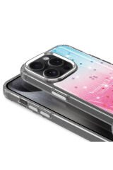 iPhone 15 Pro Max Uyumlu Simli Desenli Parlak BSAY Task Kılıf-Pembe Mavi
