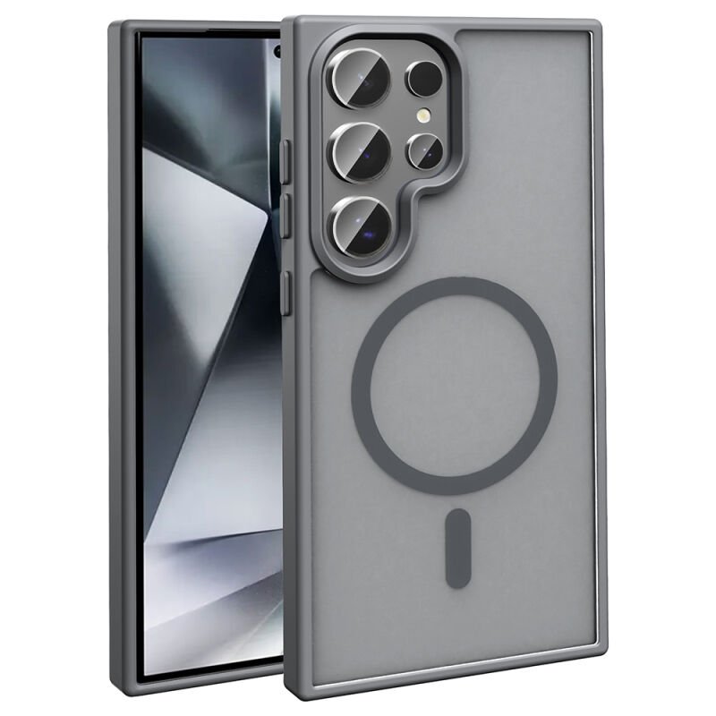 Galaxy S25 Ultra Kılıf M-safe Şarj Özellikli Mat Arka Yüzey Zore Sio Kılıf Gri