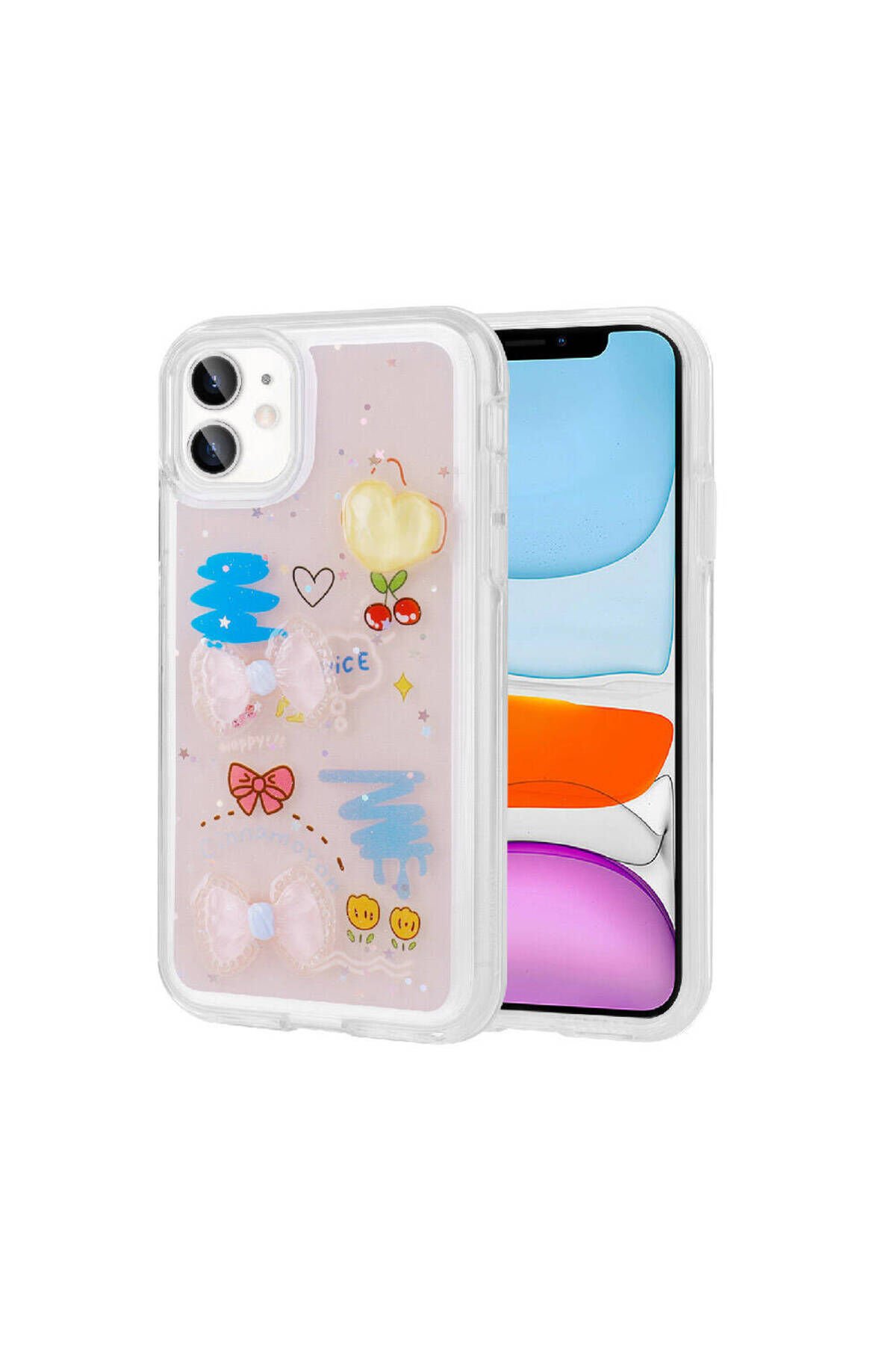 iPhone 11 Uyumlu Kabartma Figürlü Parlak BSAY Minimini Silikon Kılıf-Pembe Pembe