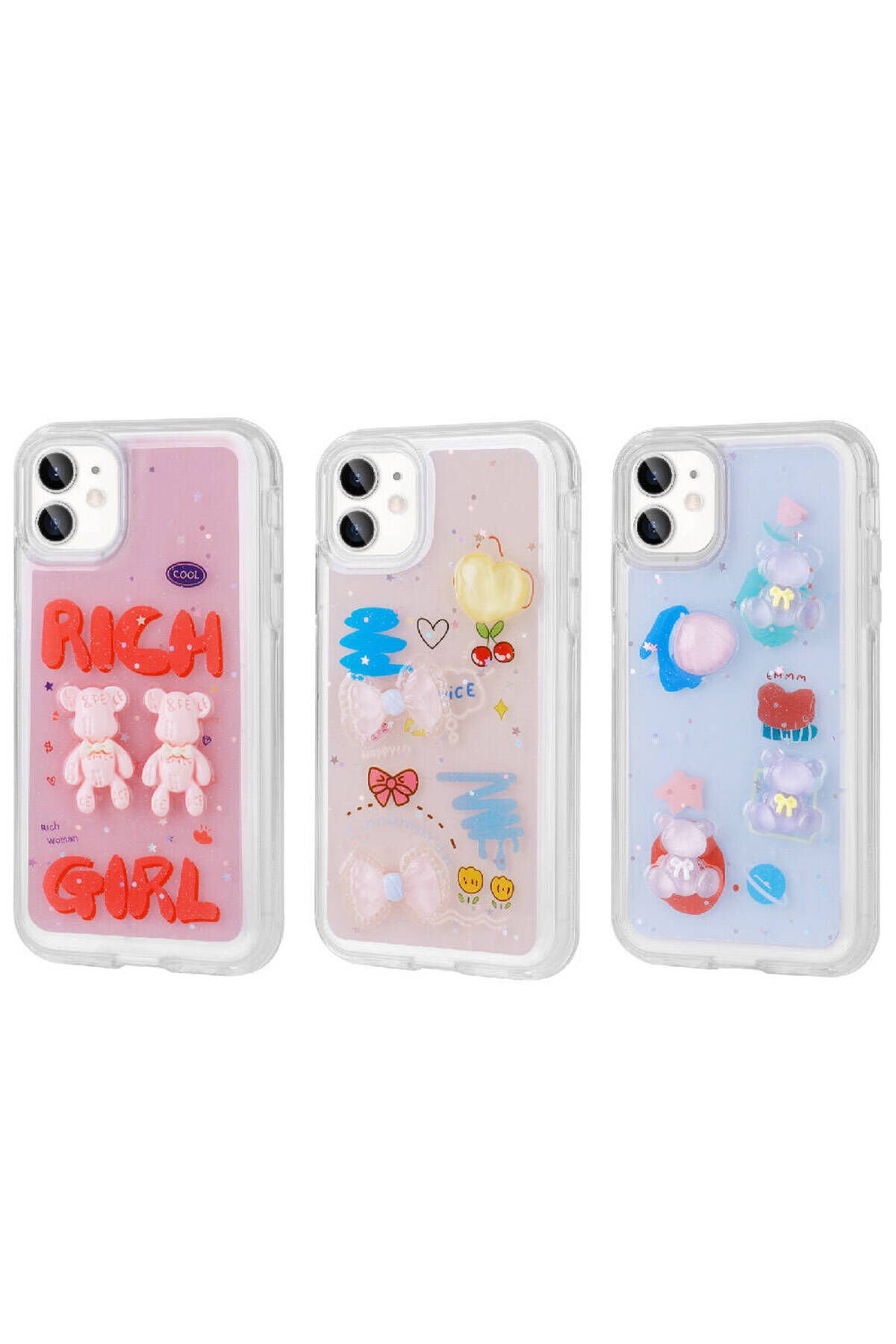 iPhone 11 Uyumlu Kabartma Figürlü Parlak BSAY Minimini Silikon Kılıf-Pembe Pembe