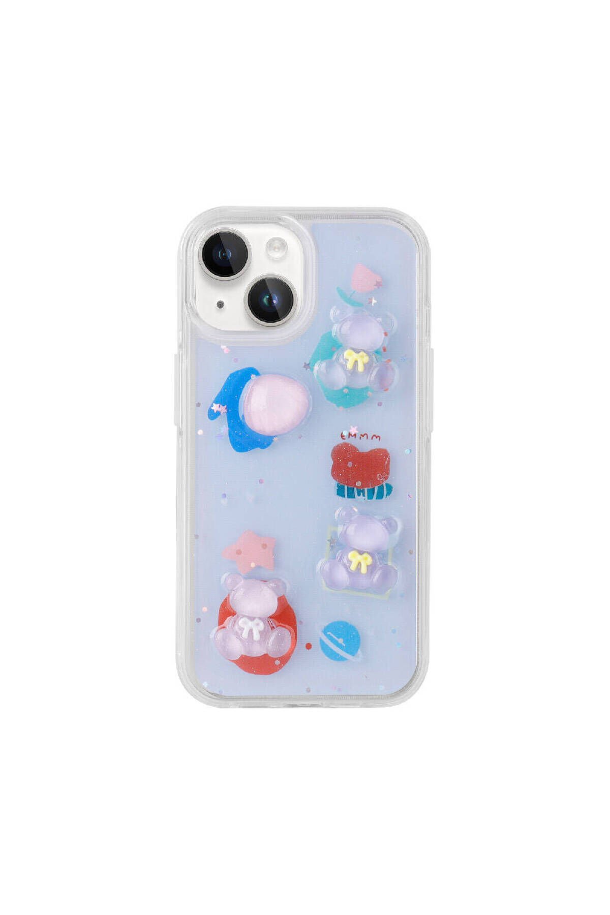 iPhone 13 Uyumlu Kabartma Figürlü Parlak BSAY Minimini Silikon Kılıf-Pembe Pembe