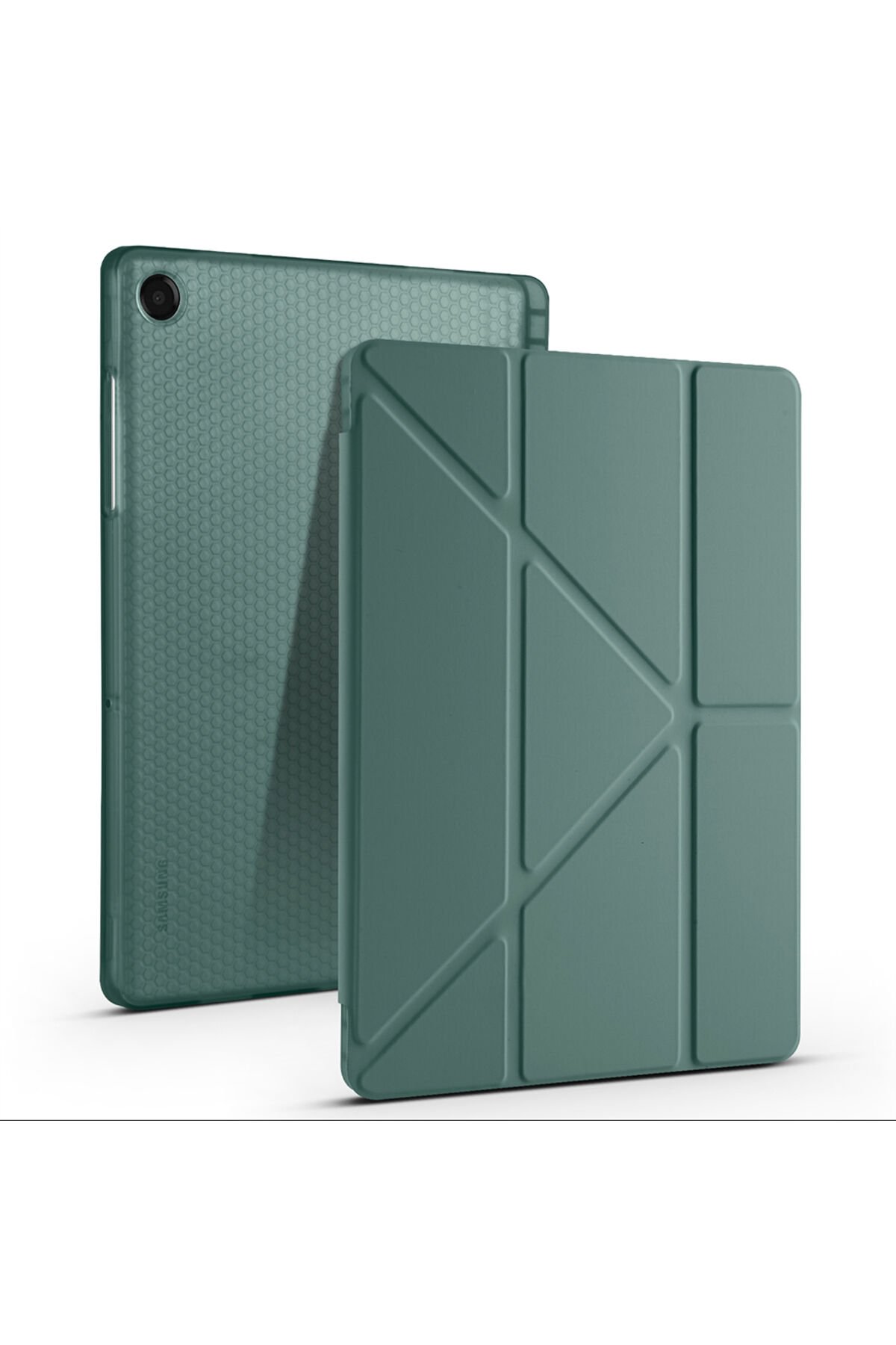 Galaxy Tab A11 Plus Kılıf BSAY Tri Folding Kalem Bölmeli Standlı Kılıf - Siyah Yeşil