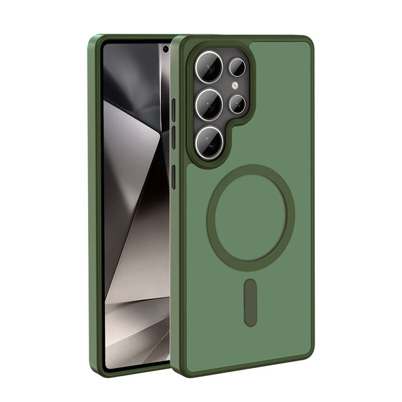 Galaxy S25 Ultra Kılıf M-safe Şarj Özellikli Mat Arka Yüzey Zore Sio Kılıf Koyu Yeşil