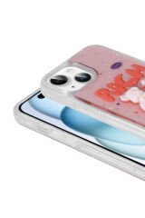 iPhone 13 Uyumlu Kabartma Figürlü Parlak BSAY Minimini Silikon Kılıf-Pembe Kırmızı