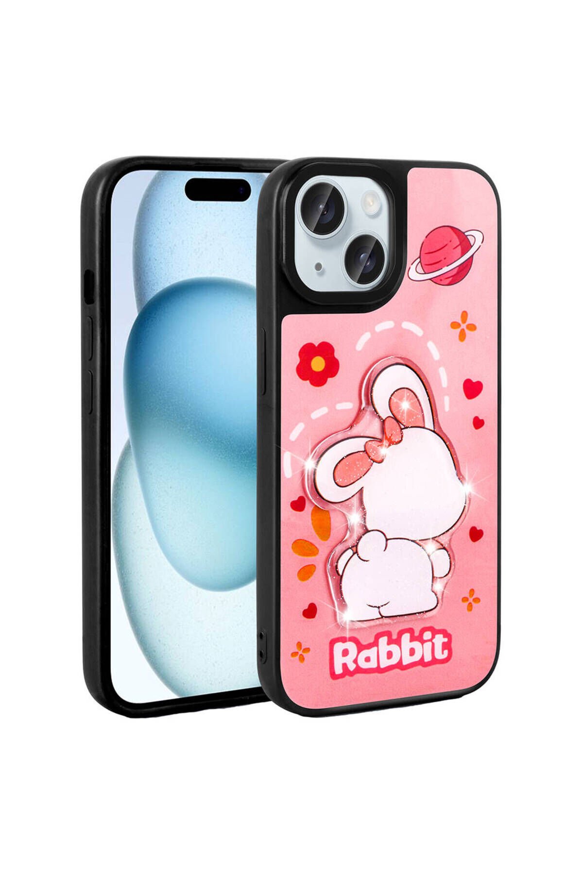 iPhone 15 Kılıf Parlayan Kabartmalı İkonik Figürlü BSAY Amas Silikon Kapak - Pembe Pembe