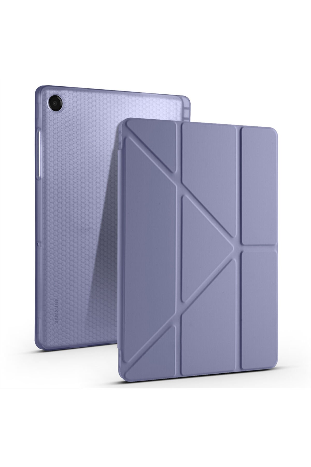 Galaxy Tab A11 Plus Kılıf BSAY Tri Folding Kalem Bölmeli Standlı Kılıf - Siyah Mor