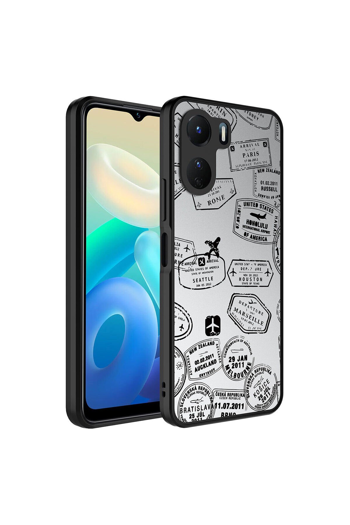 Vivo Y16 Kılıf Aynalı Desenli Kamera Korumalı Parlak BSAY Mirror Kapak - Yazı Yazı