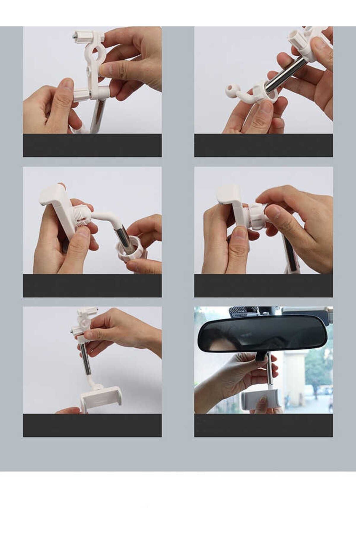 BSAY LG-01 Dikiz Aynası Telefon Tutucu-Beyaz Beyaz