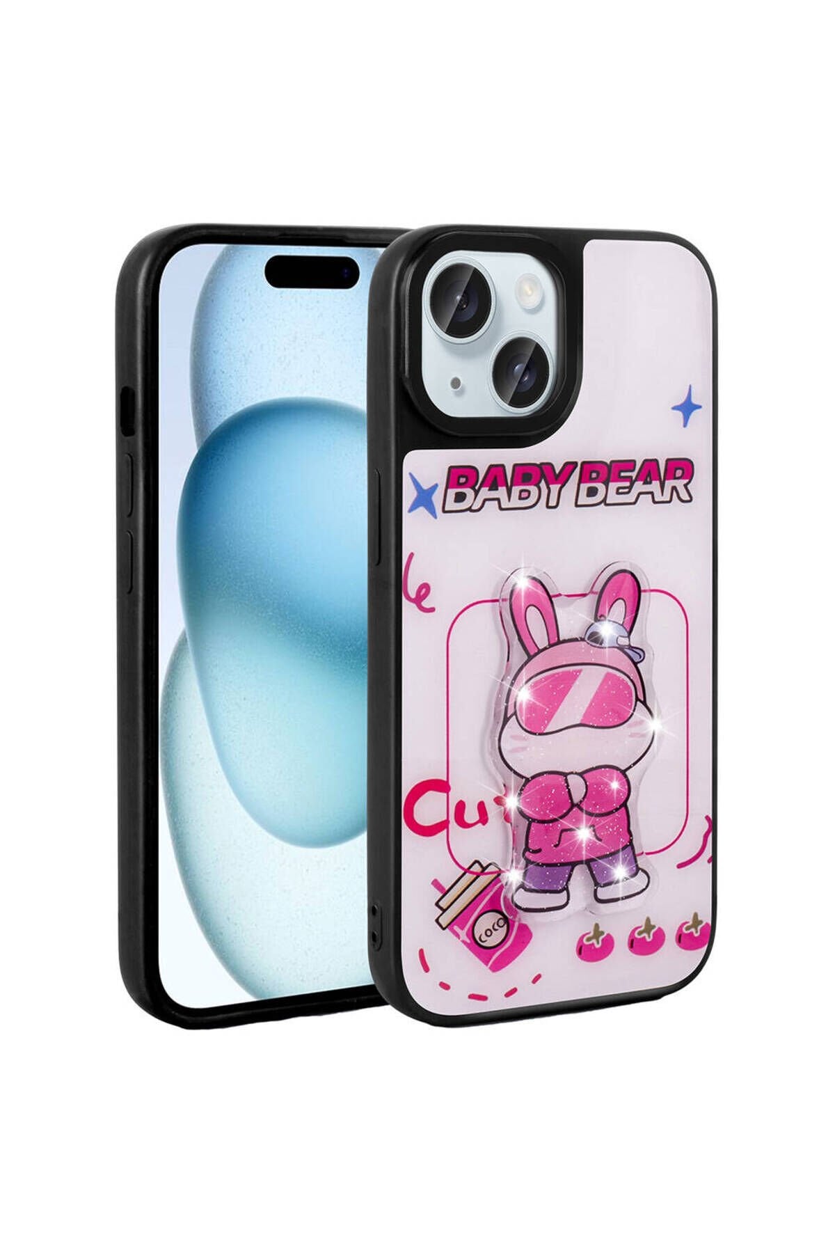 iPhone 15 Kılıf Parlayan Kabartmalı İkonik Figürlü ZPRB Amas Silikon Kapak - Beyaz Beyaz