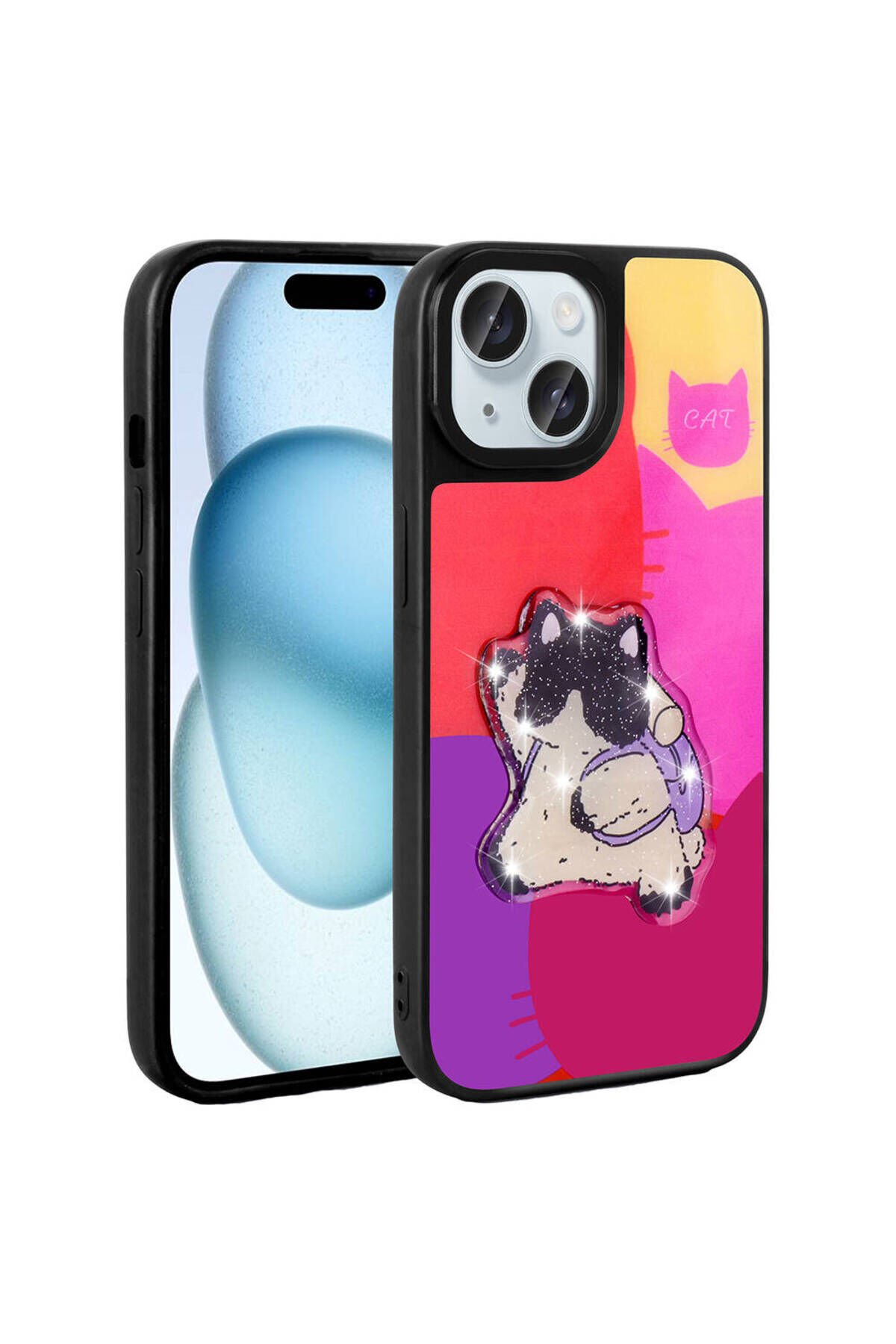 iPhone 15 Kılıf Parlayan Kabartmalı İkonik Figürlü ZPRB Amas Silikon Kapak - Beyaz Beyaz