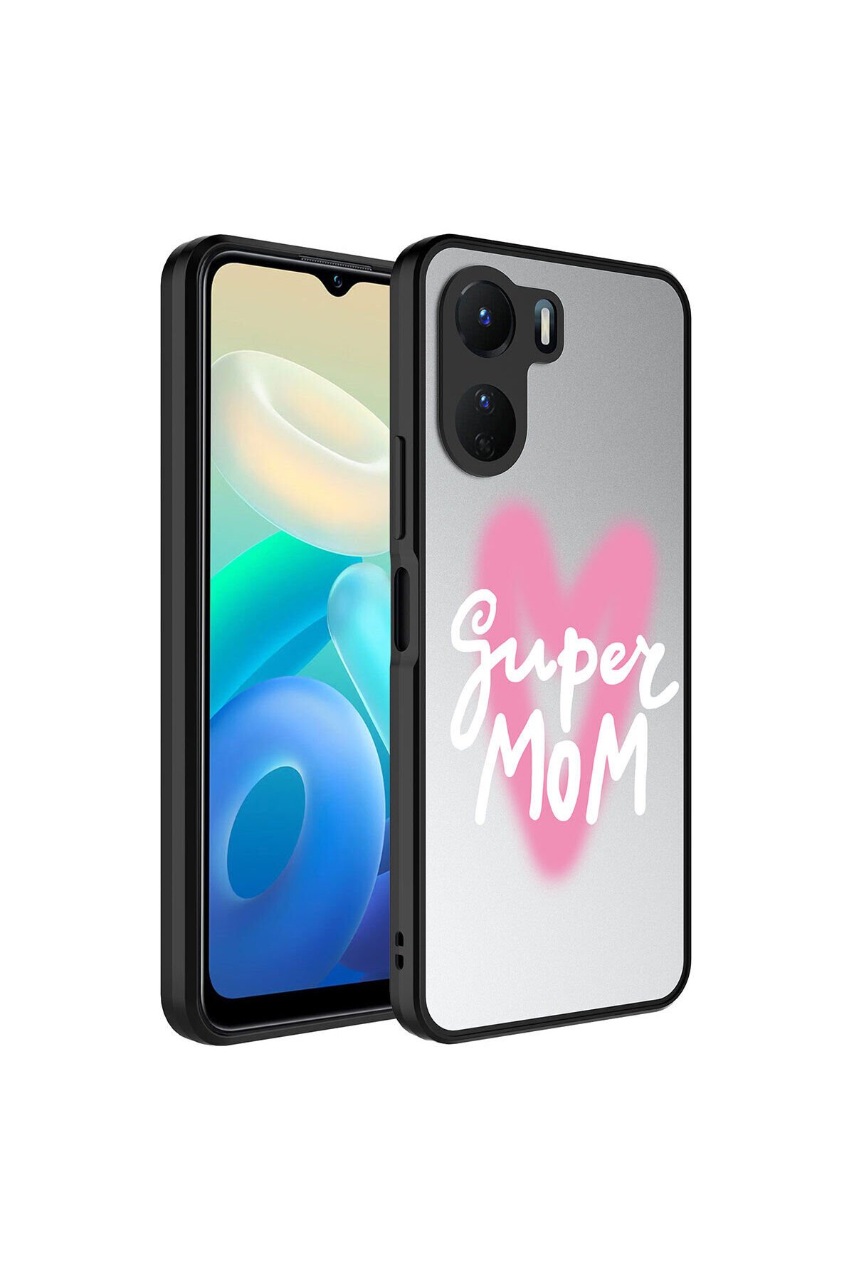 Vivo Y16 Kılıf Aynalı Desenli Kamera Korumalı Parlak BSAY Mirror Kapak - Yazı Süper Anne