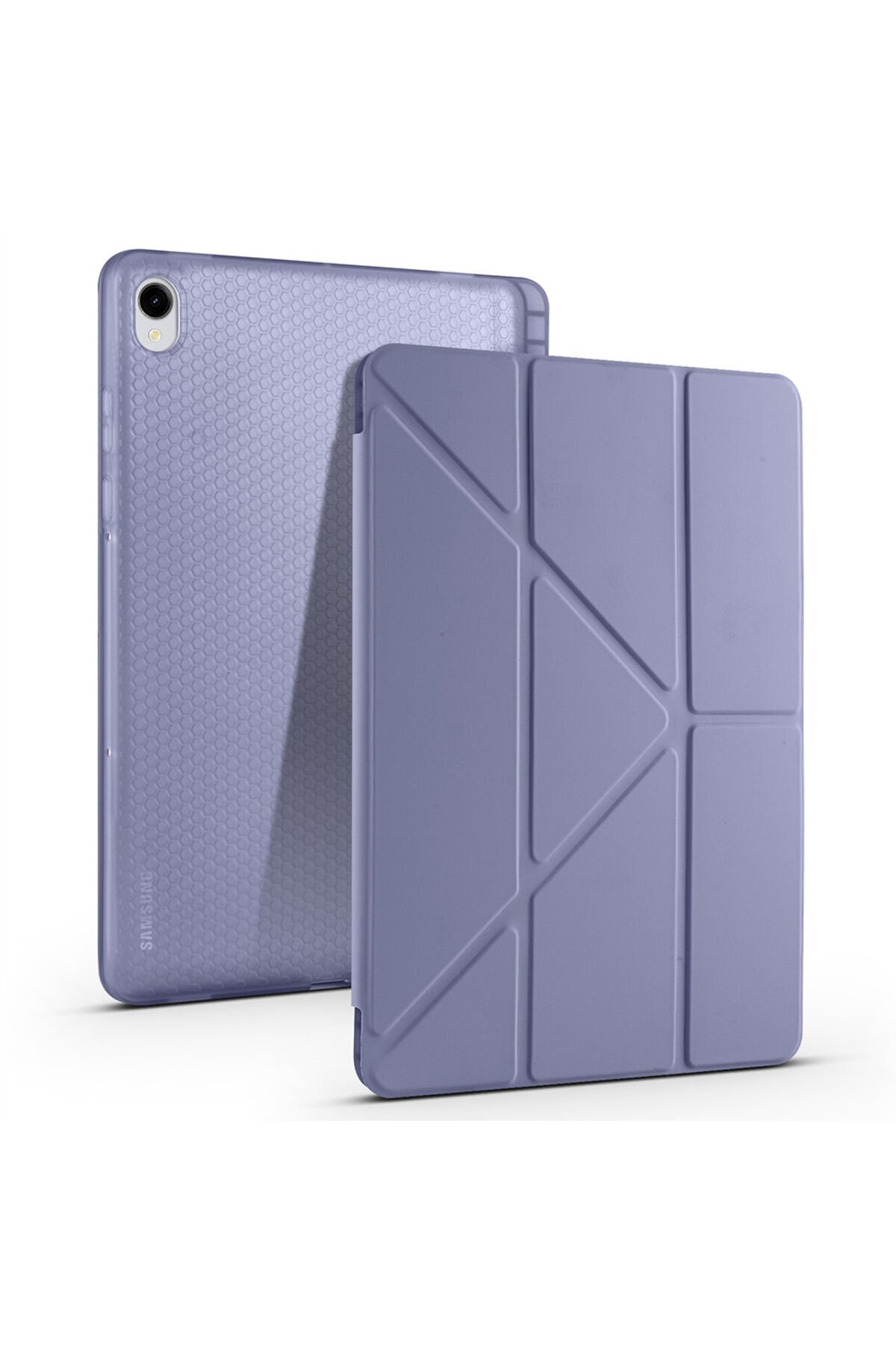 Galaxy Tab S11 Kılıf BSAY Tri Folding Kalem Bölmeli Standlı Kılıf - Gri Mor