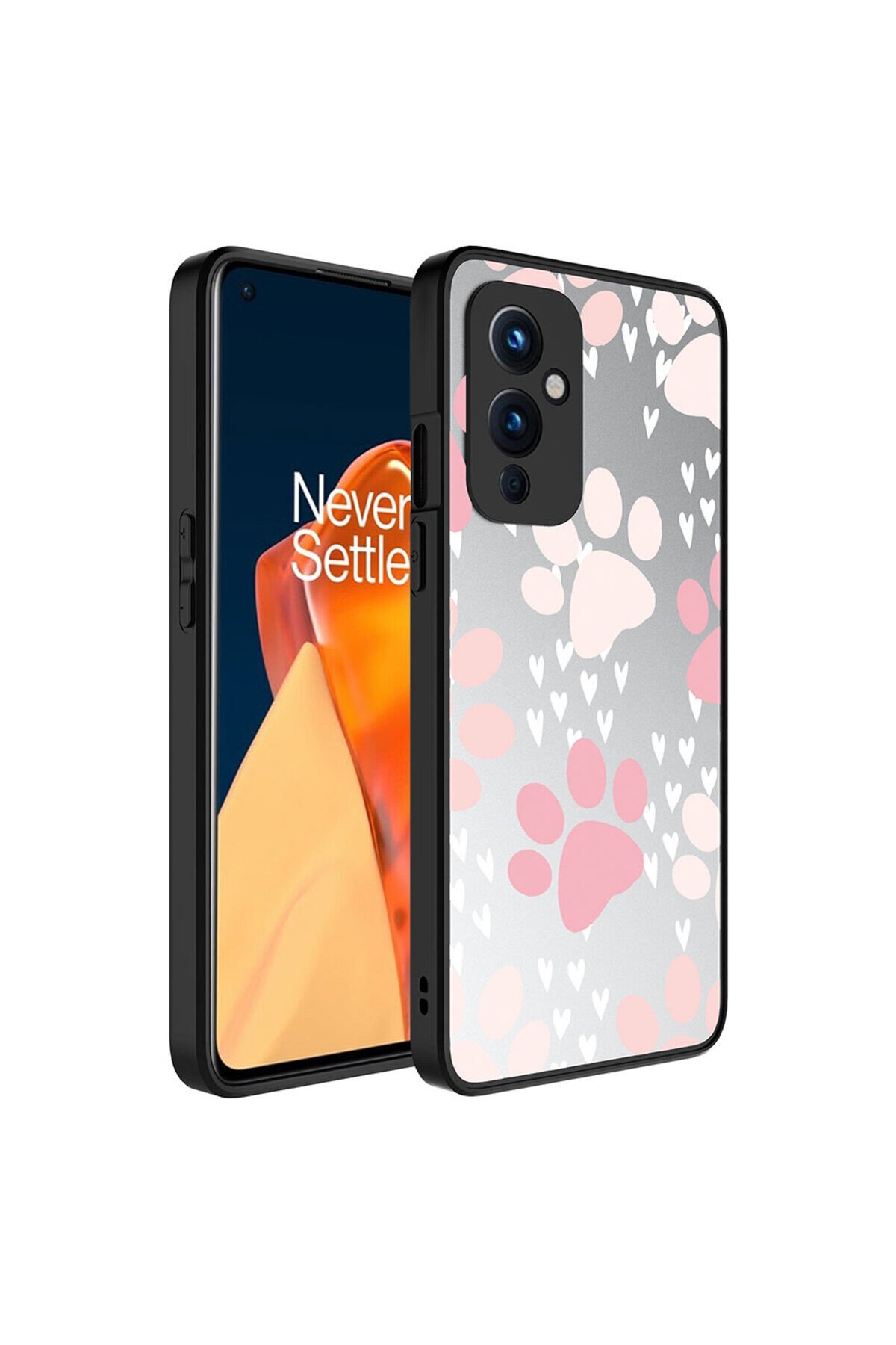 One Plus 9 Kılıf Aynalı Desenli Kamera Korumalı Parlak BSAY Mirror Kapak - Kalp Pati