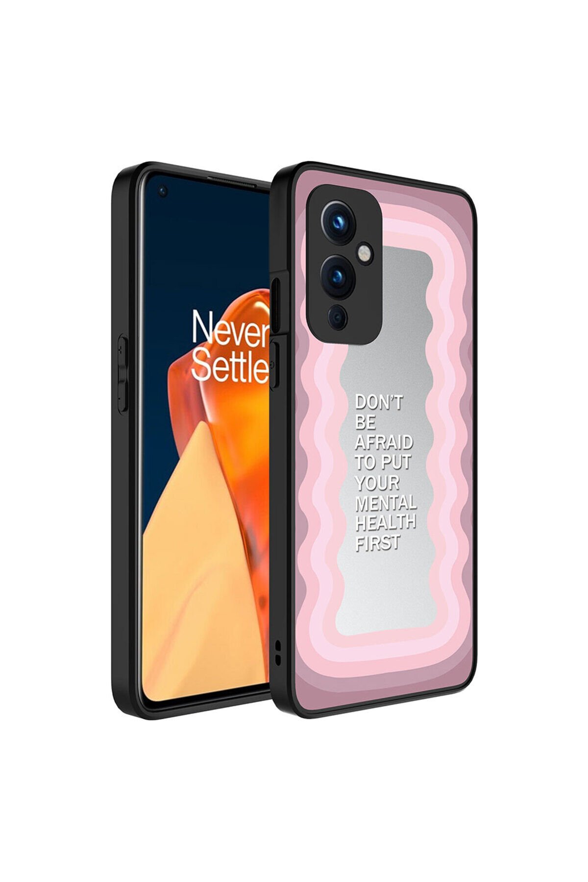 One Plus 9 Kılıf Aynalı Desenli Kamera Korumalı Parlak BSAY Mirror Kapak - Kalp Pati