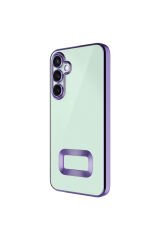 Galaxy S25 FE Kılıf Kamera Korumalı Logo Gösteren BSAY Omega Kapak - Siyah Gümüş