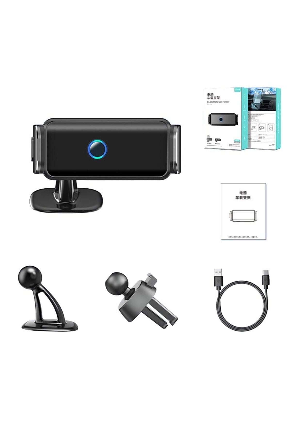 BSAY 921 Otomatik Sensörlü Havalandırma ve Düz Zemin Dizayn Araç Telefon Tutucu-Siyah Siyah