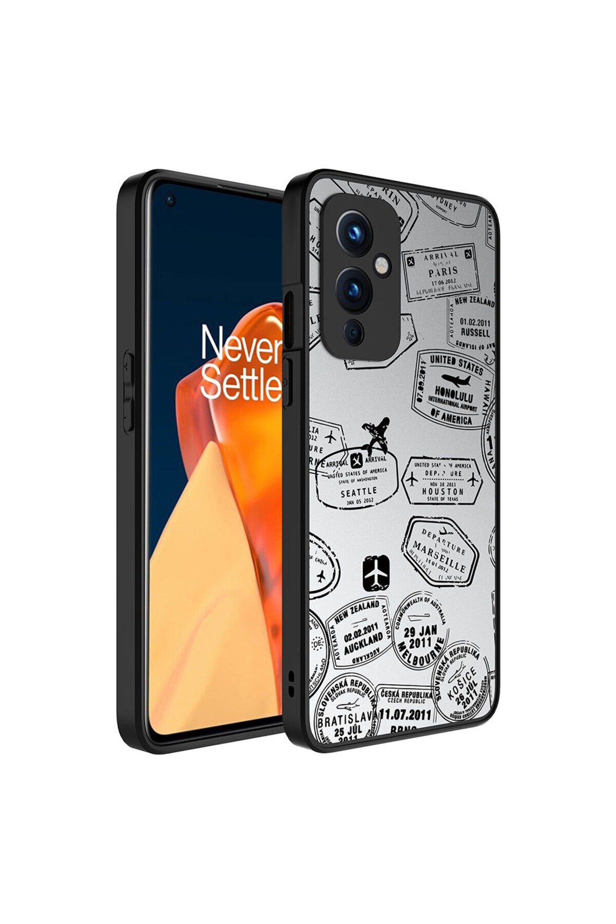 One Plus 9 Kılıf Aynalı Desenli Kamera Korumalı Parlak BSAY Mirror Kapak - Kalp Seyahat