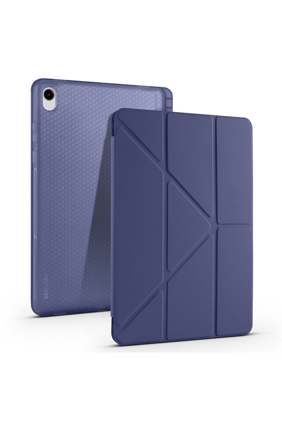 Galaxy Tab S11 Kılıf BSAY Tri Folding Kalem Bölmeli Standlı Kılıf - Gri Lacivert