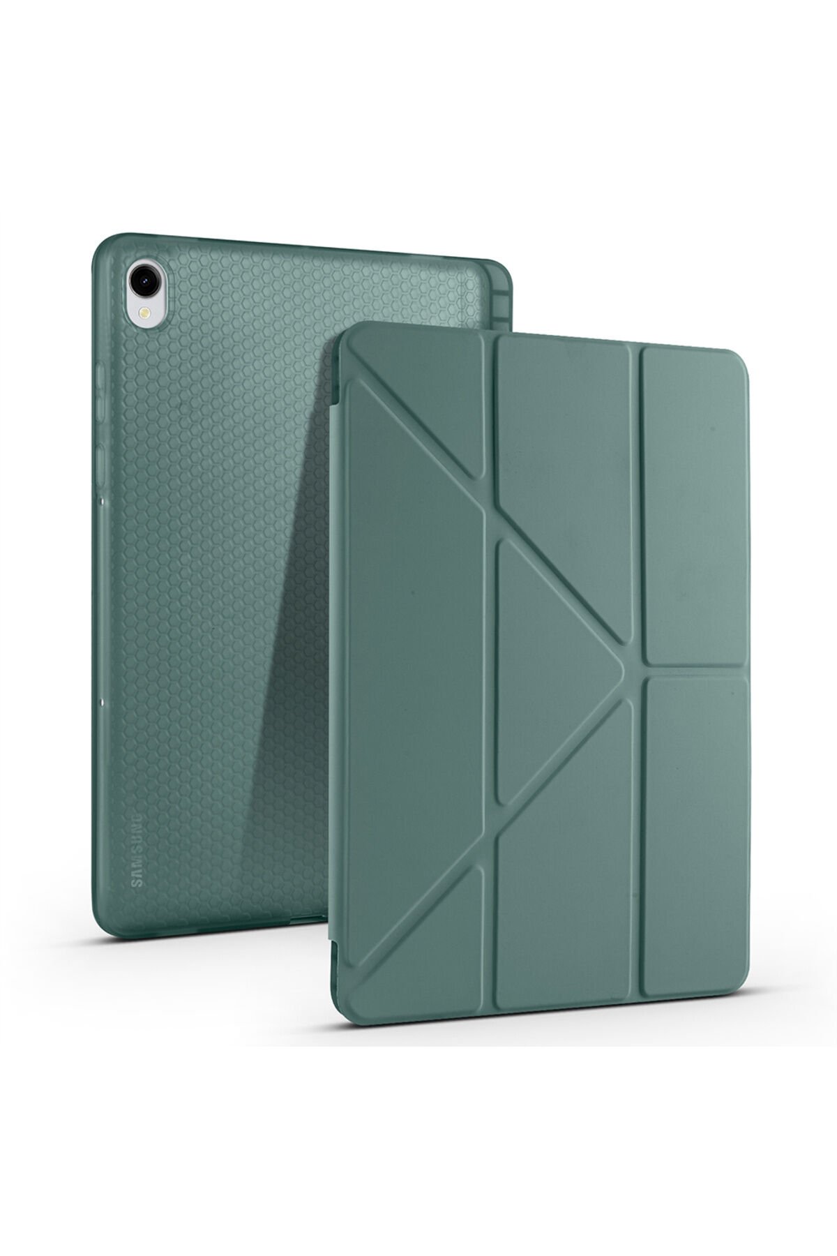 Galaxy Tab S11 Kılıf BSAY Tri Folding Kalem Bölmeli Standlı Kılıf - Gri Yeşil