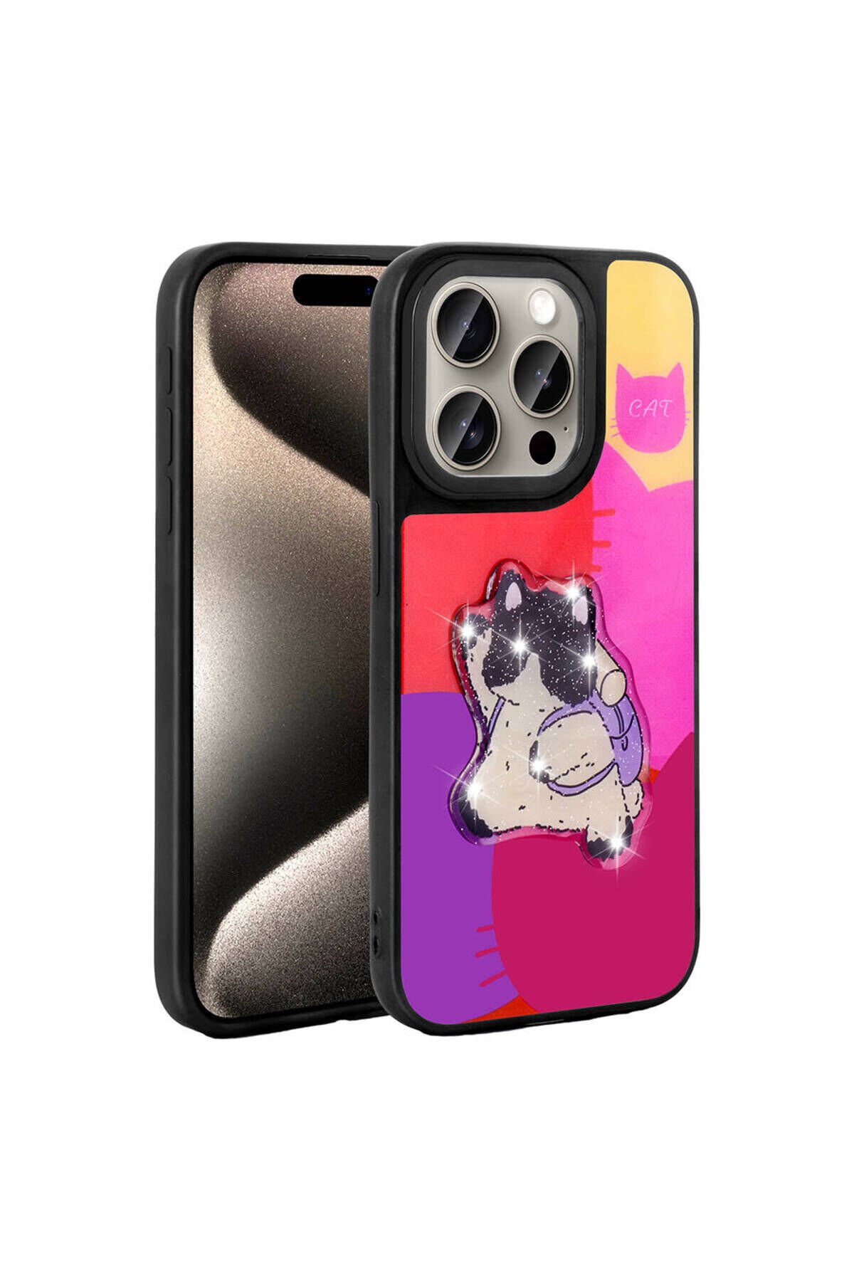 iPhone 15 Pro Max Kılıf Parlayan Kabartmalı İkonik Figürlü BSAY Amas Silikon Kapak - Mor Mor