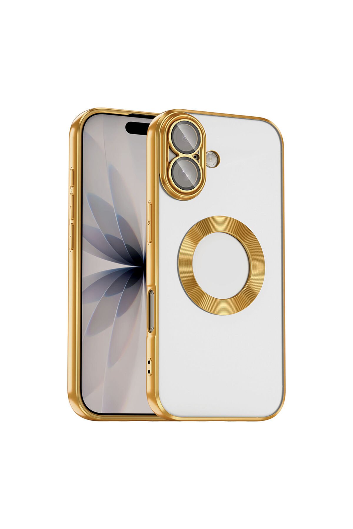 iPhone 17 Kılıf Kamera Korumalı Logo Gösteren BSAY Omega Kapak - Mavi Altın