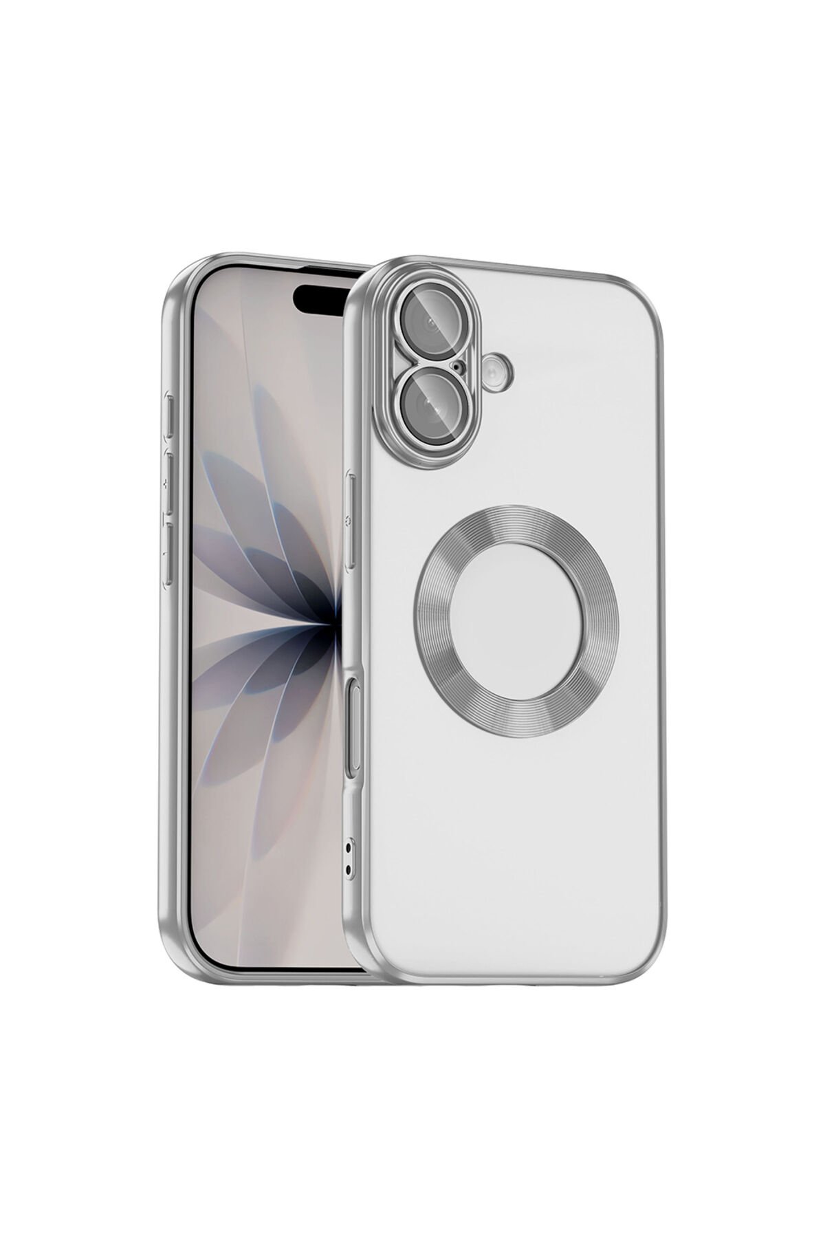 iPhone 17 Kılıf Kamera Korumalı Logo Gösteren BSAY Omega Kapak - Mavi Gümüş
