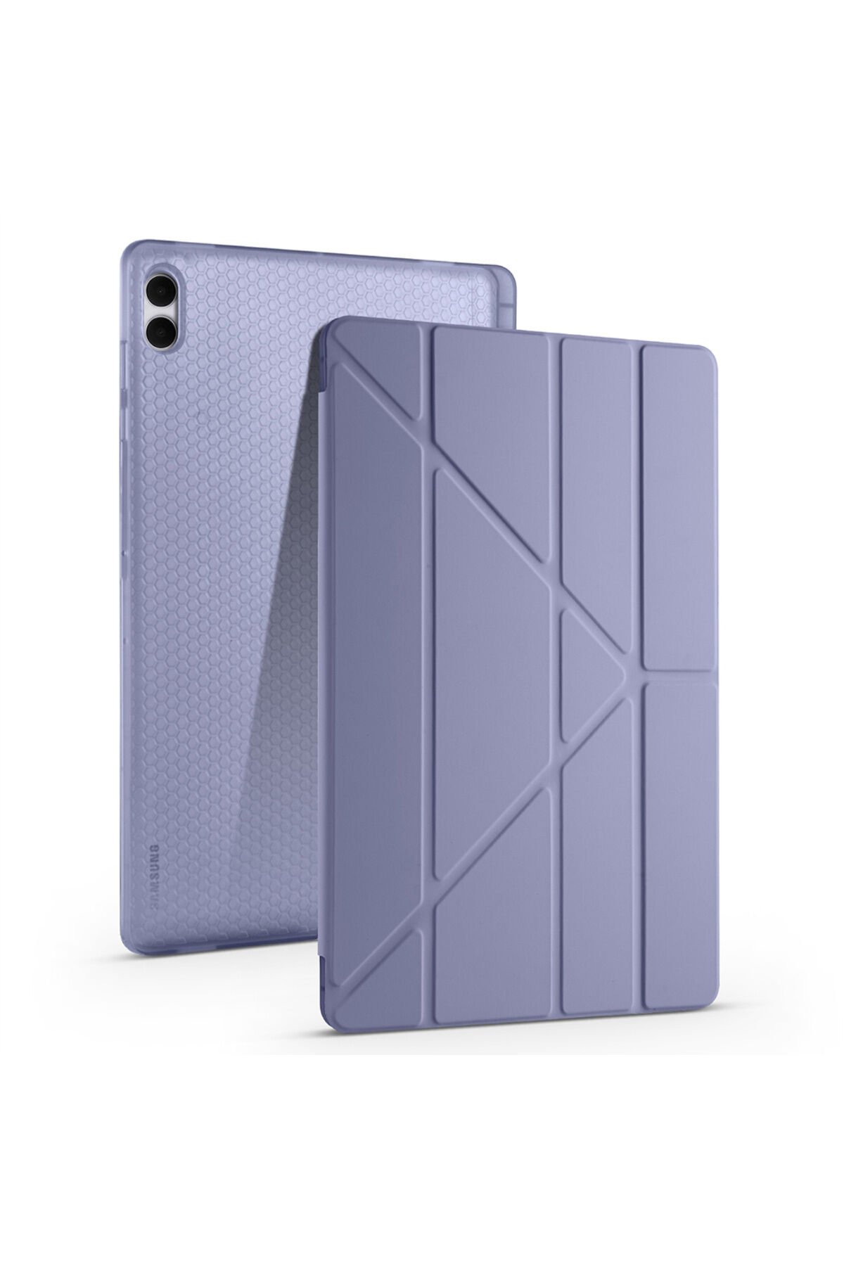 Galaxy Tab S11 Ultra Kılıf BSAY Tri Folding Kalem Bölmeli Standlı Kılıf - Rose Gold Mor