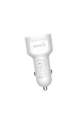 TKNC CC-01 Hızlı Şarj Özellikli LED Işıklı Dual USB Araç Şarj Başlığı 18W - Beyaz Beyaz