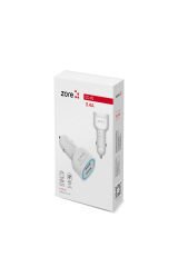 TKNC CC-01 Hızlı Şarj Özellikli LED Işıklı Dual USB Araç Şarj Başlığı 18W - Beyaz Beyaz