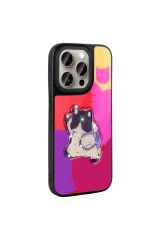 iPhone 15 Pro Max Kılıf Parlayan Kabartmalı İkonik Figürlü BSAY Amas Silikon Kapak - Mor Beyaz