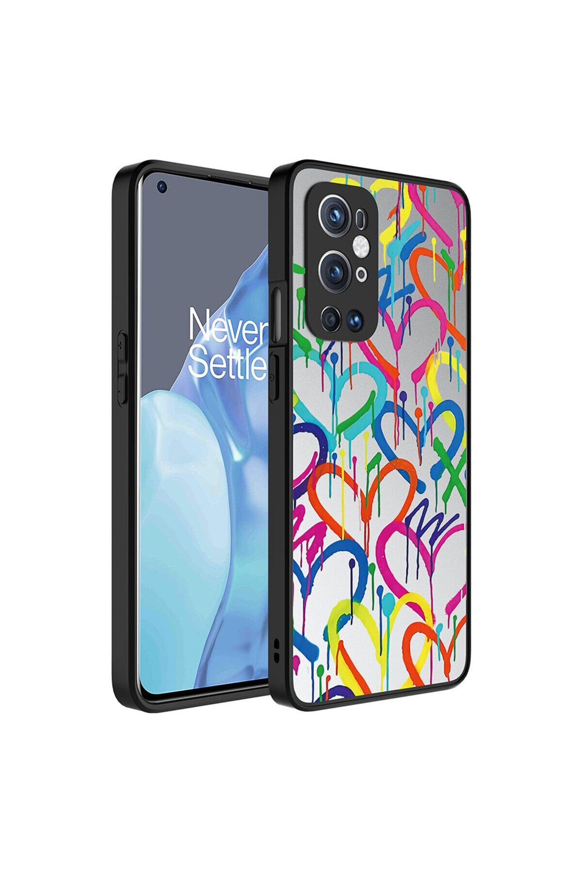 One Plus 9 Pro Kılıf Aynalı Desenli Kamera Korumalı Parlak BSAY Mirror Kapak - Fragile Kalp