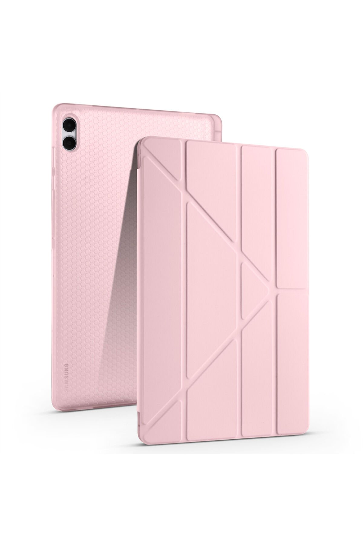 Galaxy Tab S11 Ultra Kılıf BSAY Tri Folding Kalem Bölmeli Standlı Kılıf - Rose Gold Mavi