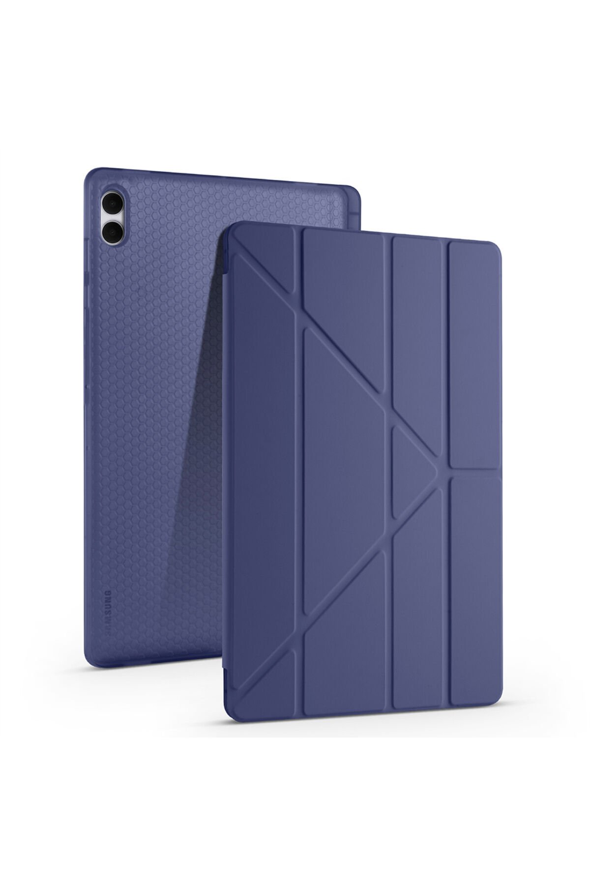 Galaxy Tab S11 Ultra Kılıf BSAY Tri Folding Kalem Bölmeli Standlı Kılıf - Rose Gold Lacivert