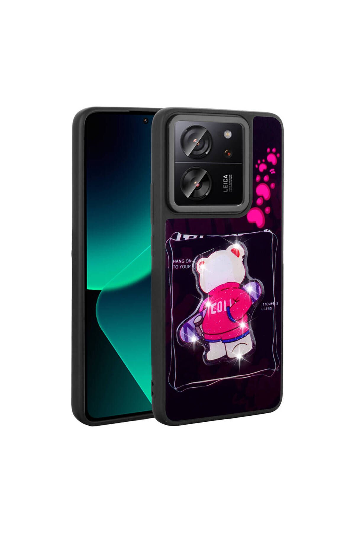 Mi 13T Pro Kılıf Parlayan Kabartmalı İkonik Figürlü GZST Amas Silikon Kapak - Pembe Siyah