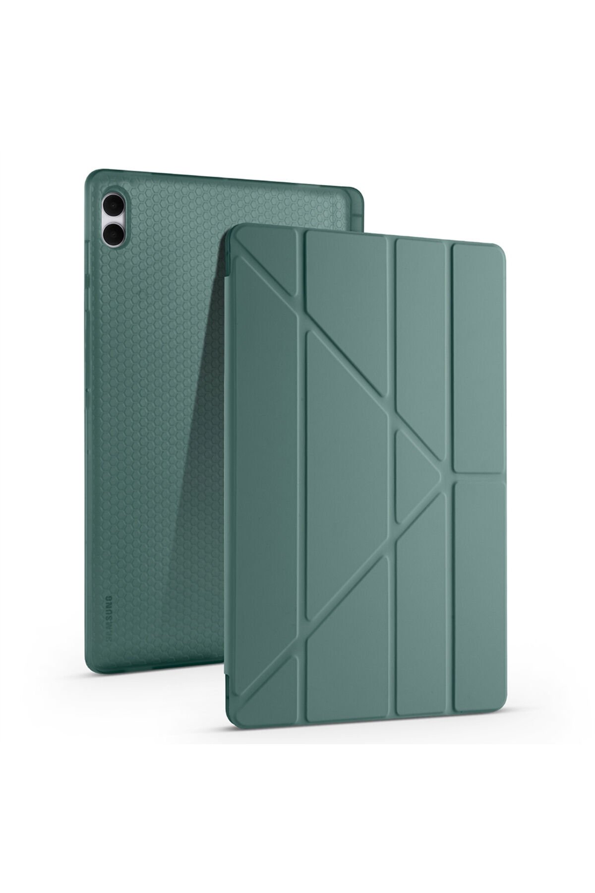 Galaxy Tab S11 Ultra Kılıf BSAY Tri Folding Kalem Bölmeli Standlı Kılıf - Rose Gold Yeşil