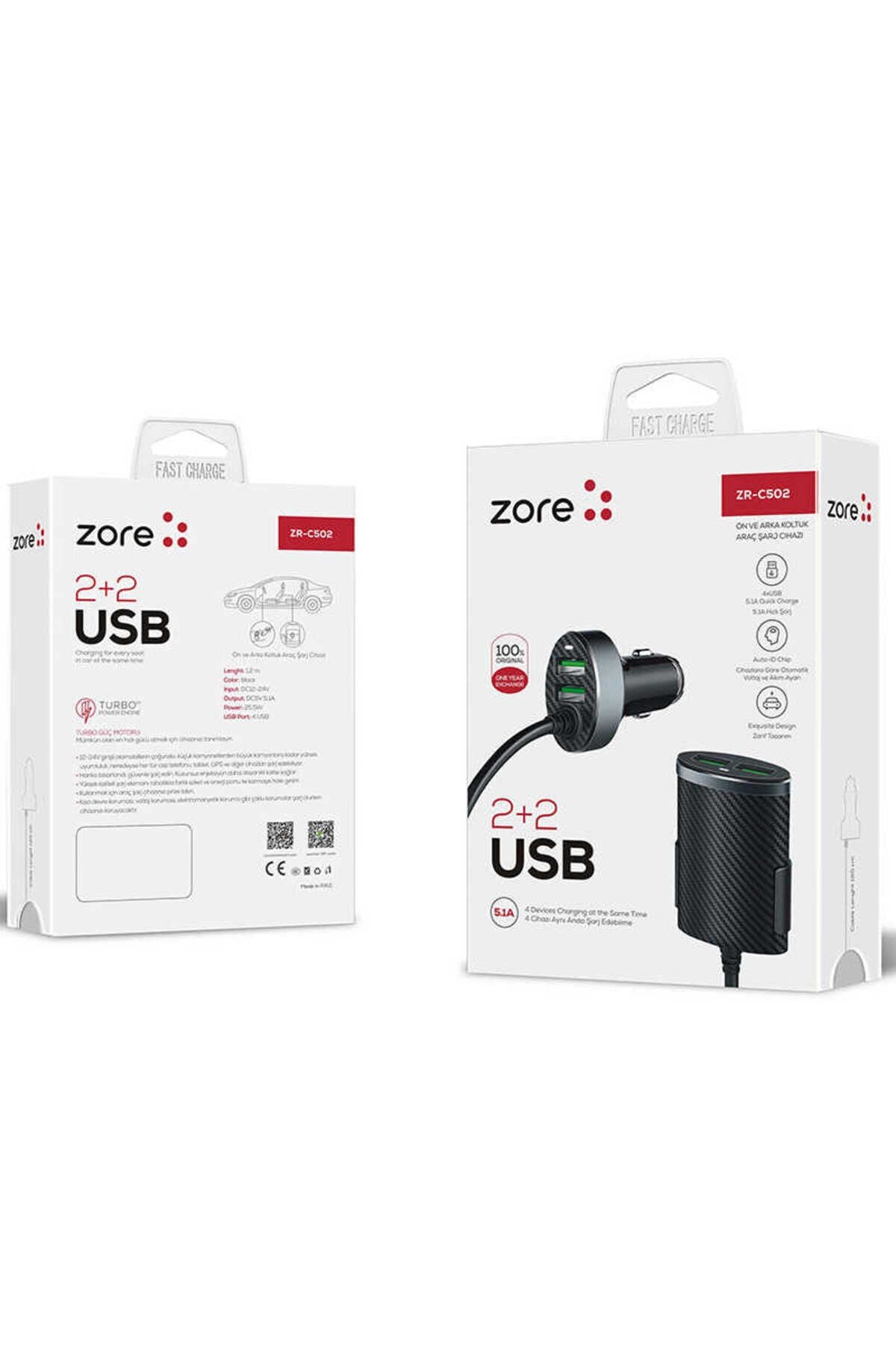 BSAY ZR-C502 2+2 Araç Şarj Seti - Siyah Siyah