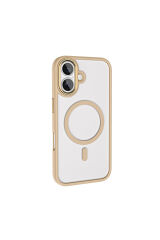 iPhone 16 Kılıf Wireless Şarj Özellikli Zore Krom Magsafe Silikon Kapak-Gold Altın