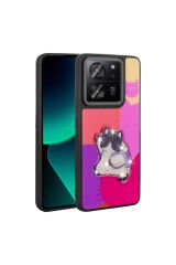 Mi 13T Pro Kılıf Parlayan Kabartmalı İkonik Figürlü GZST Amas Silikon Kapak - Pembe Mor
