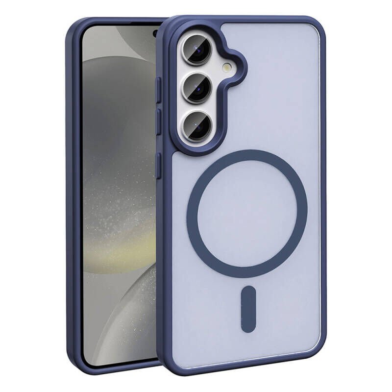 Galaxy S24 Plus Kılıf M-safe Şarj Özellikli Mat Arka Yüzey Zore Sio Kılıf Lacivert