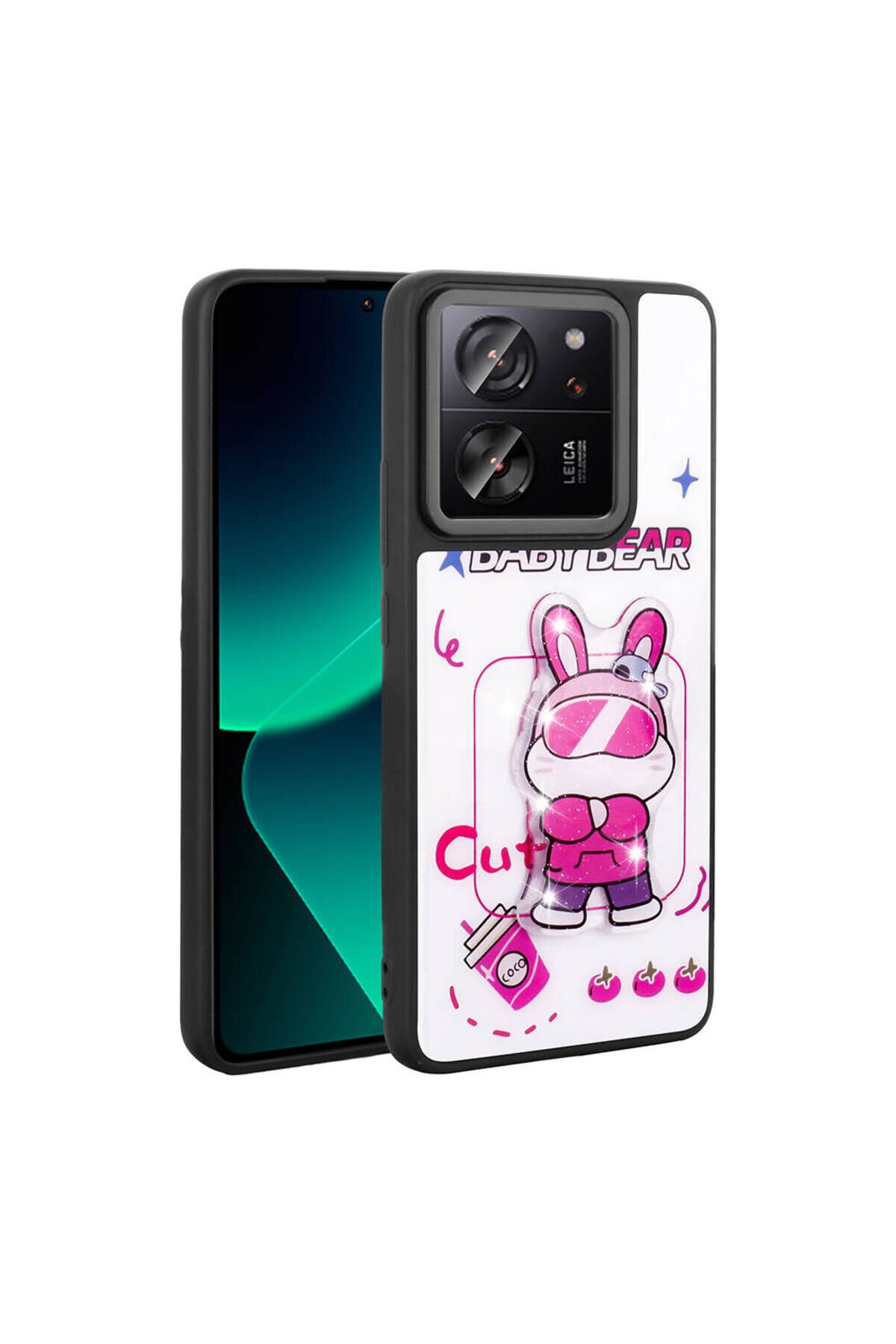 Mi 13T Pro Kılıf Parlayan Kabartmalı İkonik Figürlü GZST Amas Silikon Kapak - Pembe Beyaz