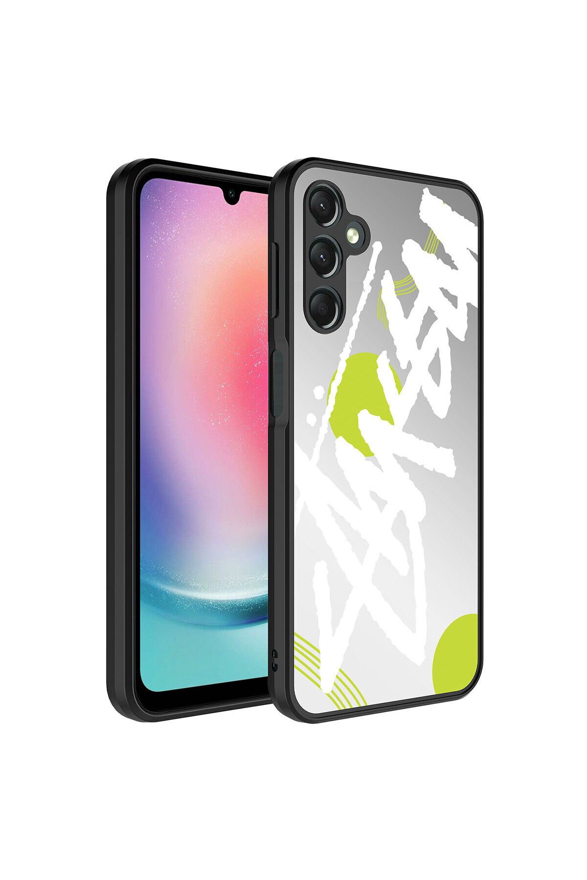Galaxy A14 Kılıf Aynalı Desenli Kamera Korumalı Parlak BSAY Mirror Kapak - Yazı Yazı