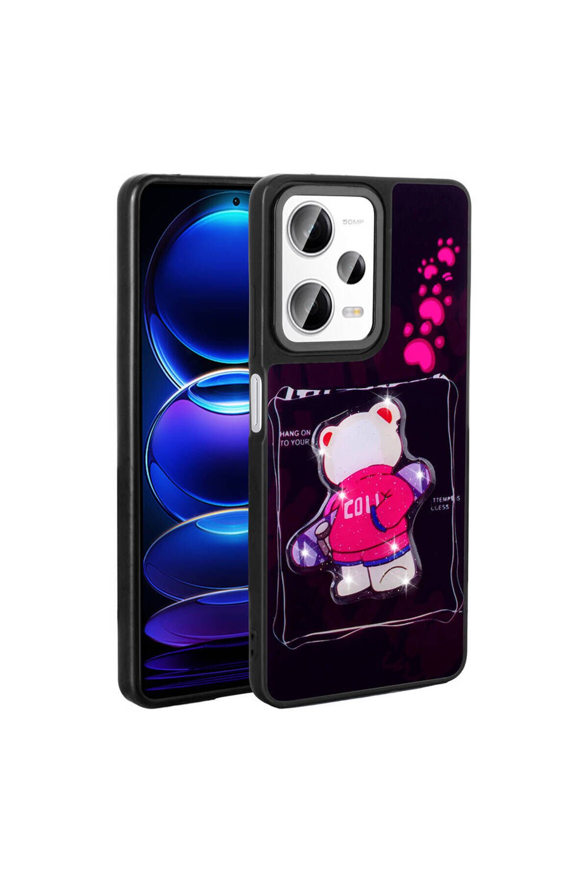 Redmi Note 12 Pro Plus 5G Kılıf Parlayan Kabartmalı İkonik Figürlü BSAY Amas Silikon Kapak - Siyah Siyah
