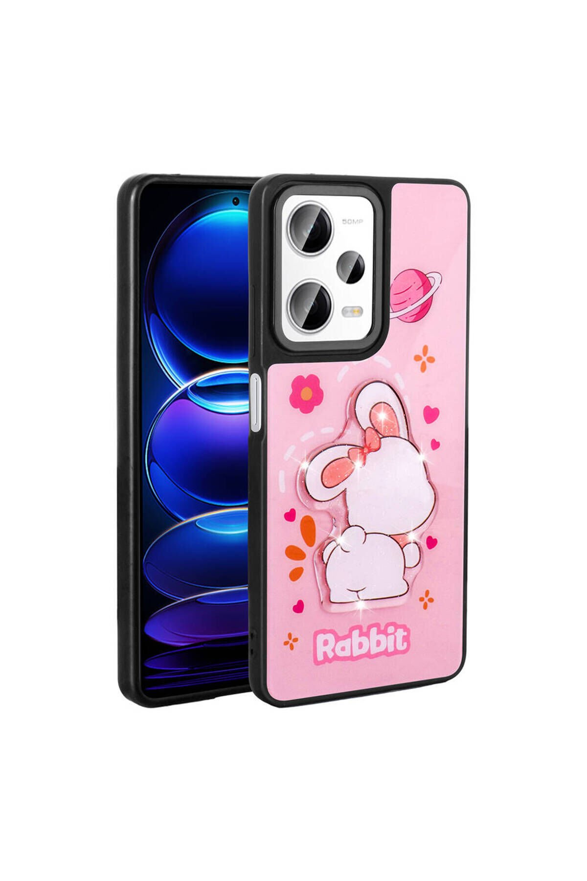 Redmi Note 12 Pro Plus 5G Kılıf Parlayan Kabartmalı İkonik Figürlü BSAY Amas Silikon Kapak - Siyah Siyah