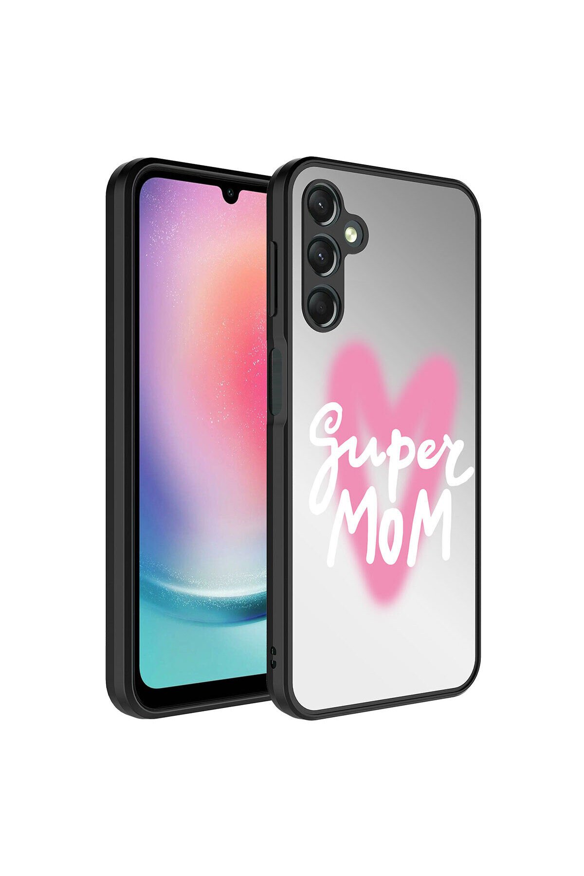 Galaxy A14 Kılıf Aynalı Desenli Kamera Korumalı Parlak BSAY Mirror Kapak - Yazı Süper Anne