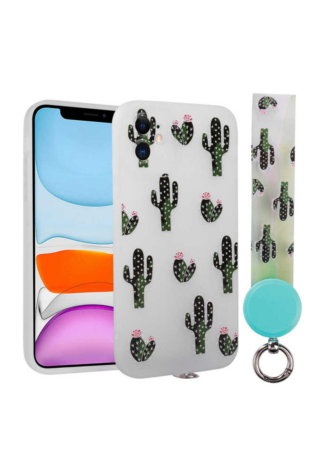 iPhone 11 Uyumlu Desenli El Askılı İpli GZST Arte Silikon Kılıf-NO8 No8