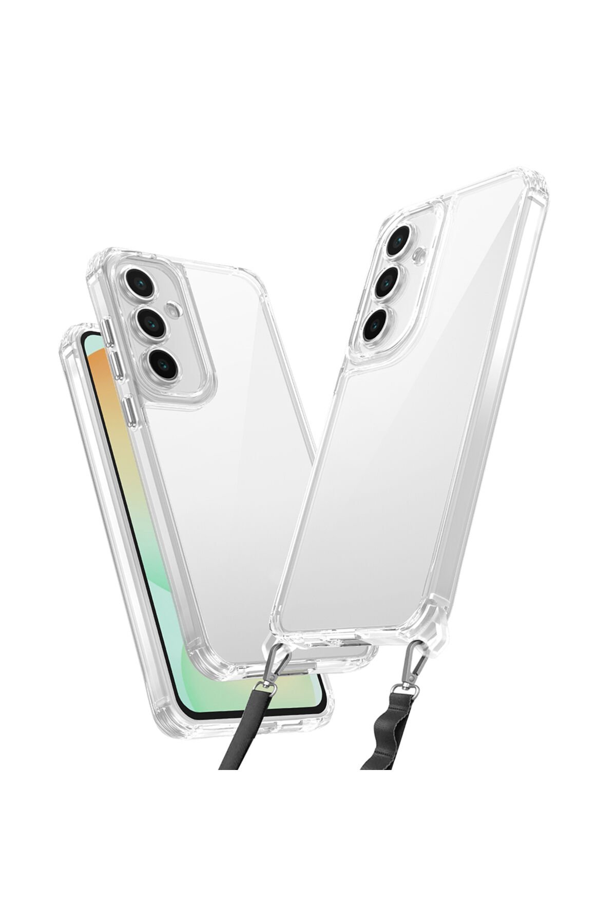 Galaxy A26 Kılıf Airbagli Takılabilir Askı Aparatlı SBT Snap Silikon Kapak - Şeffaf Şeffaf