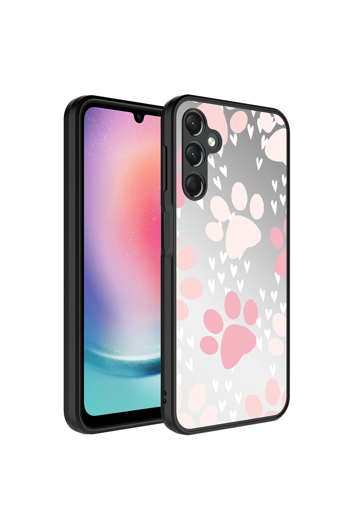 Galaxy A14 Kılıf Aynalı Desenli Kamera Korumalı Parlak BSAY Mirror Kapak - Yazı Pati