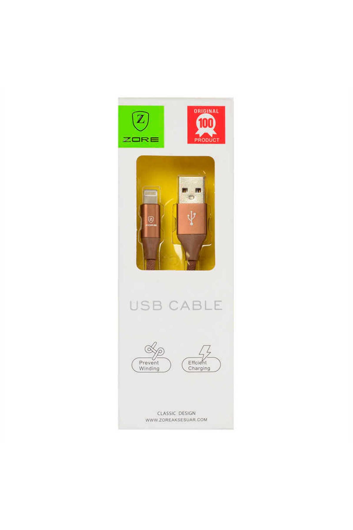 Kahverengi Metal Uçlu Lightning Usb Kablo-BSAY Kahverengi